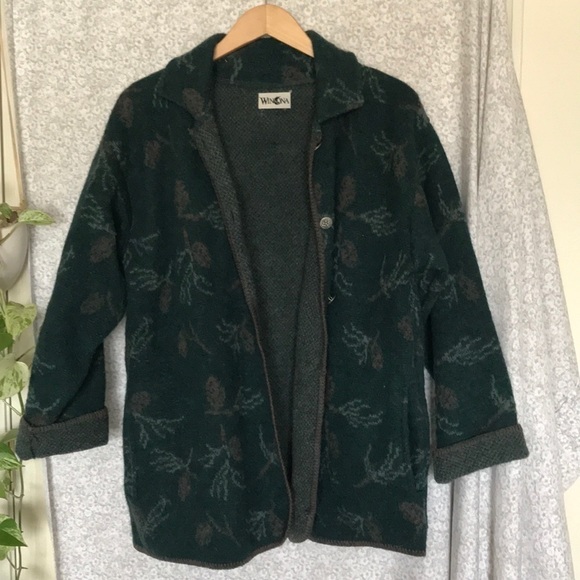 Vintage Winona Knits wool coat with pine cones - Picture 1 of 8